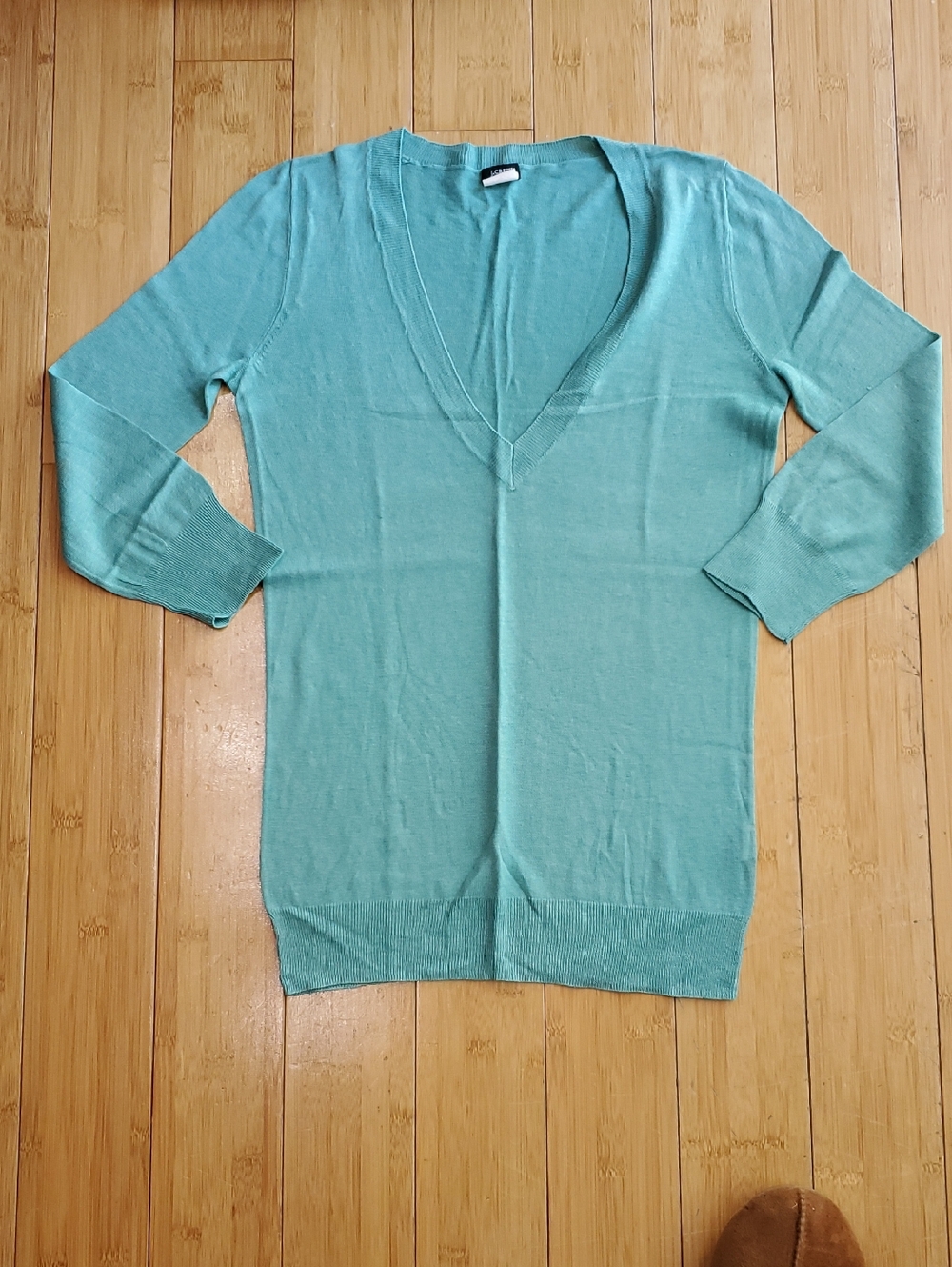 Women's J. Crew  Teal V-Neck Silk Sweater Xsmall